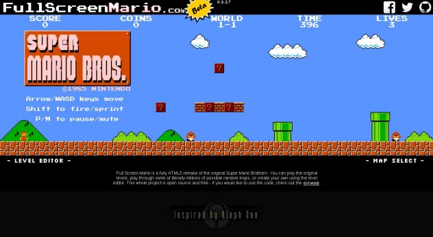 Full Screen Mario é uma versão online de Super Mario Bros. criada