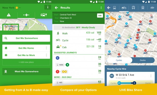 Capturas de tela do Citymapper